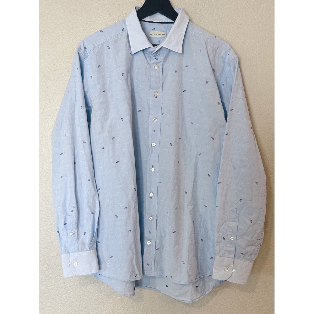 Etro‎  Mens Blue Paisley Jacquard Embroidered Button Down Shirt Size 46